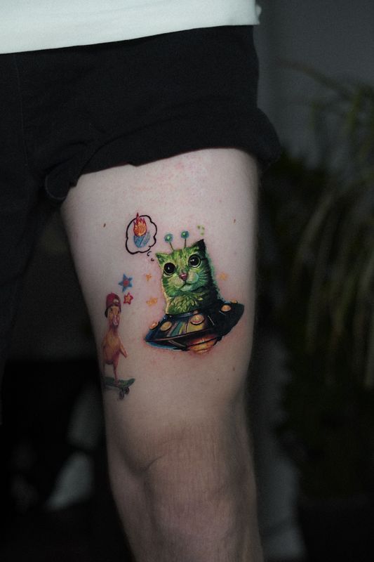 Tatuaż wykonany przez Violettę Lutattoo — Tatuaż z kotkiem